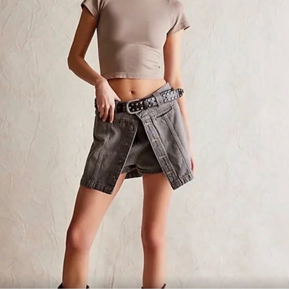 Free People Gray Denim Skort